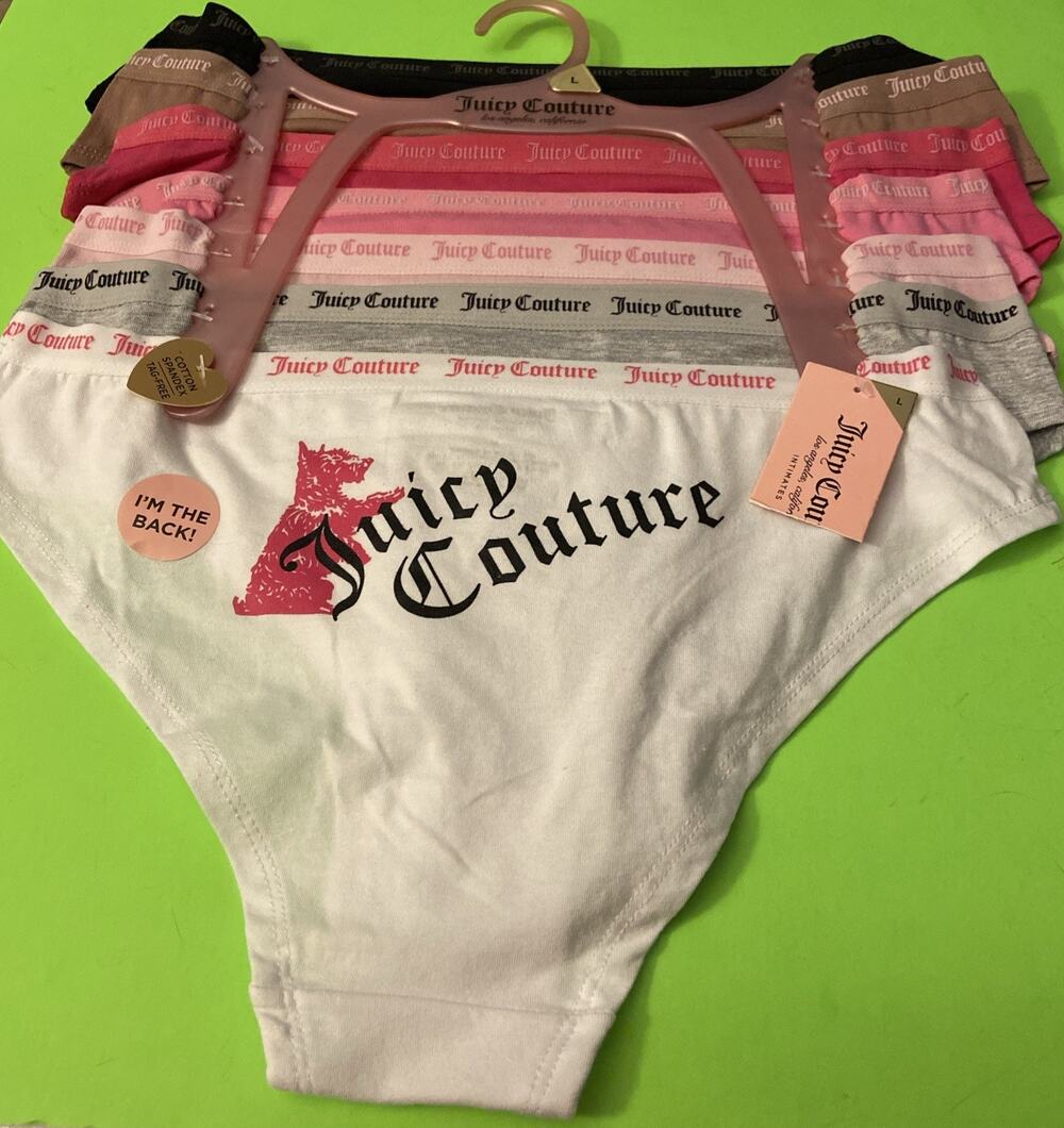 NEW! Juicy Couture 7 Pk . Cotton Bikini Panties $58 / FREE LINGERIE BAG! LARGE